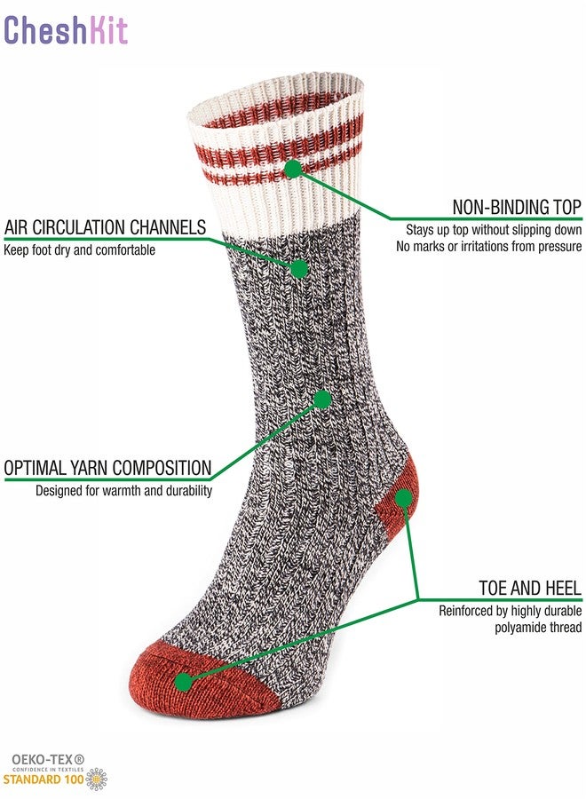CheshKit Women's Cozy Cabin Warm Wool Vintage Soft Thermal Slipper Crew Socks (2 Pairs Pack, Grey/Red) - Image 2